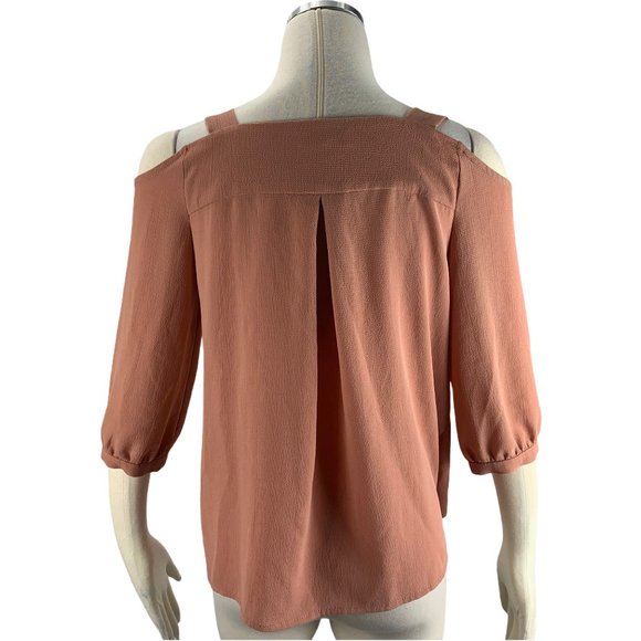Monteau M Cold Shoulder Blouse Pink Medium Dressy - Picture 3 of 6